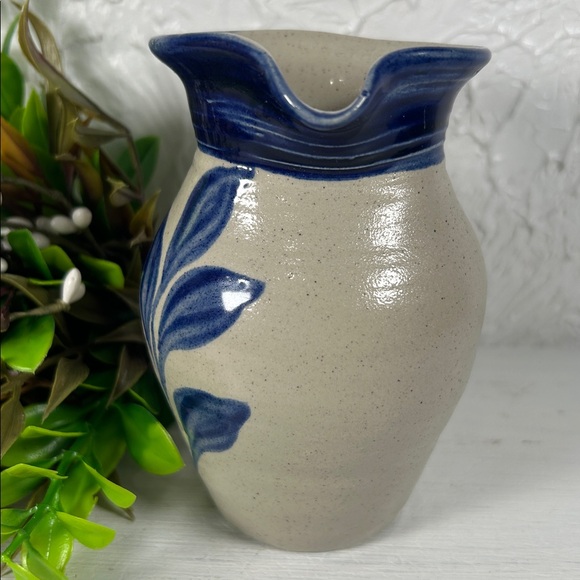 Williamsburg Salt Glazed mini Pitcher Stamped Dated Blue Leaf Salt Glazed Finish - Picture 4 of 14
